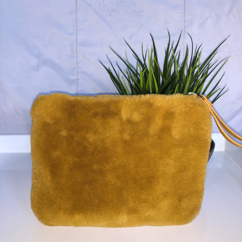 Faux Fur Mustard Colored Wristlet